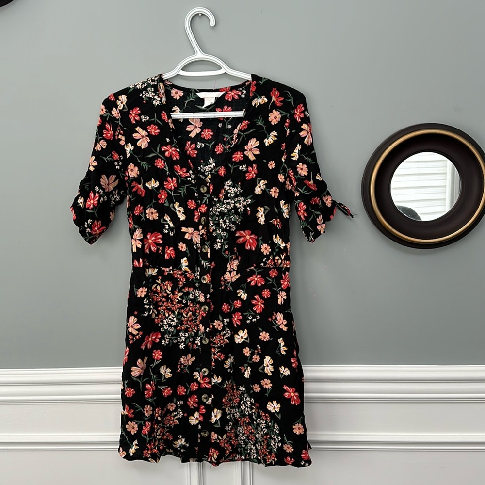 Ruched sleeve multicolour mini dress